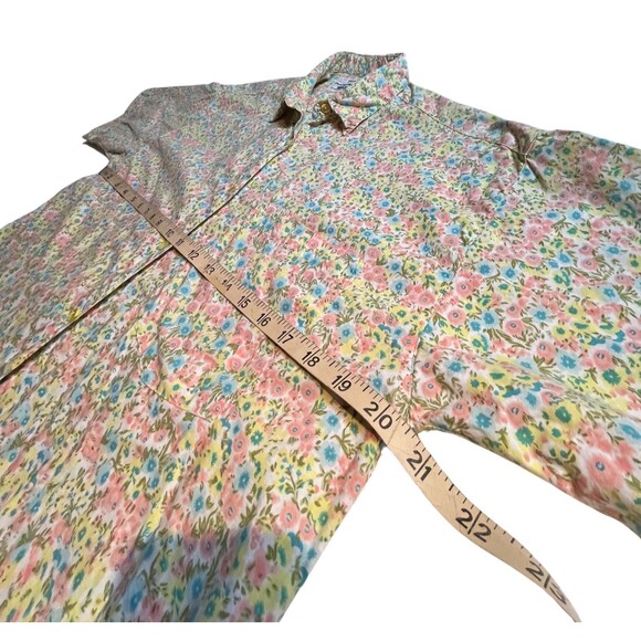 Vintage 90s Shirt Button Up Collar Short Sleeve Floral Yellow Pink Blue Cotton M - Picture 5 of 16